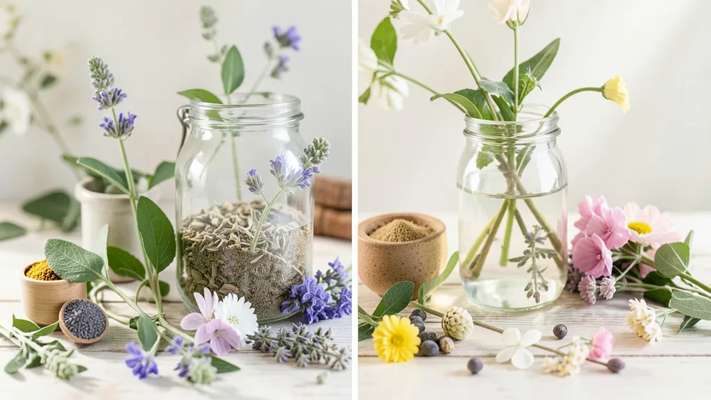 Clean and minimalist wellness background featuring botanical elements