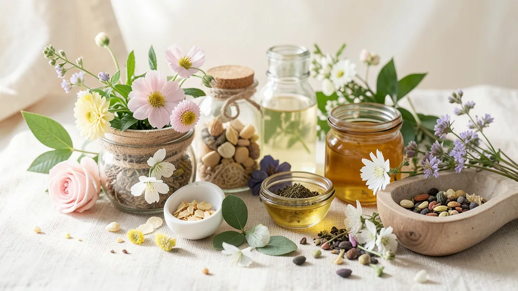 Dried medicinal herbs and botanical extracts for natural skin care